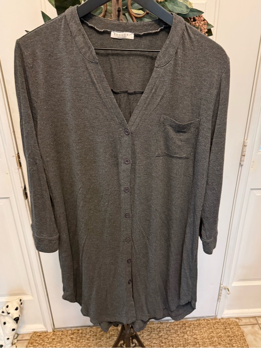 Ekouaer Dark Gray Modest Soft Button Down Night Shirt Night Gown PJ’s L